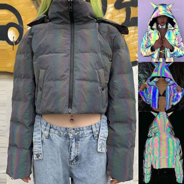 

reflective jacket women 2020 flash short hooded coats night glowing short jacket zipper women reflective hooded jackets#g301, Black;brown