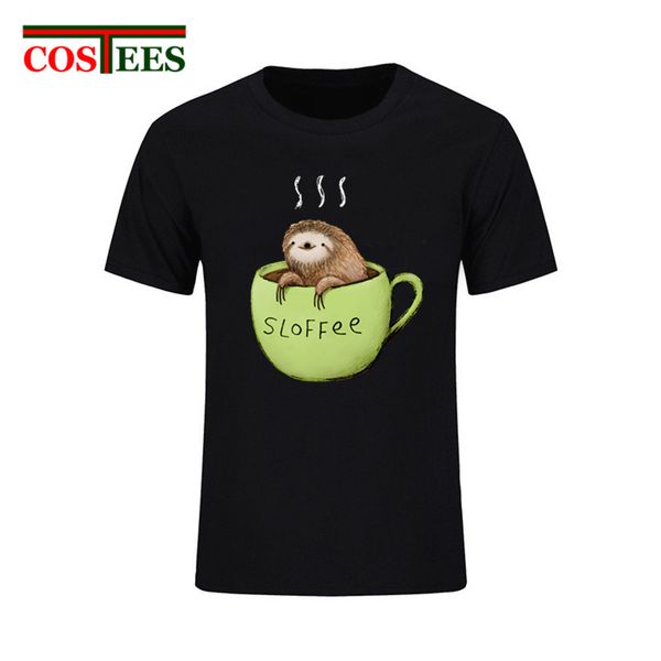 

funny 3d cute sloth coffee summer tees print animal o neck short sleeve fashion plus size sport hooded sweatshirt hoodie men t shirt