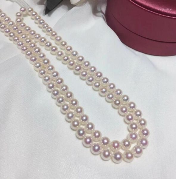

japanese akoya 7-8mm white pearl necklace 36" 50"1, Silver