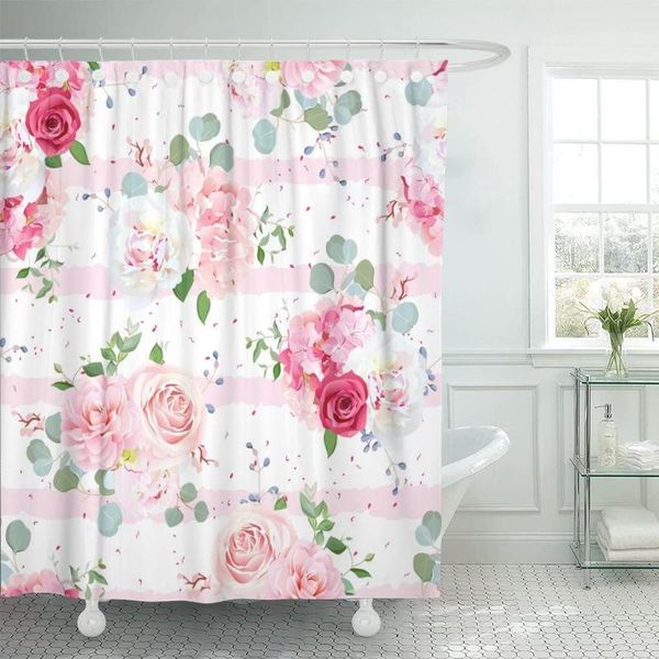 

shower curtains small romantic french bouquets red pink rose white peony camellia hydrangea waterproof 60"x72" decorative bathroom