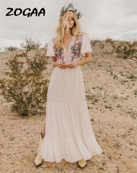 

cover-ups zogaa 2021 cotton embroidered deep v summer holiday long skirt bikini blouse beach sunscreen shirt dress1