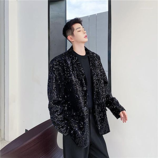

male shiny blazers 2020 autumn stylish sequin decor blazer for men winter thick suit jackets personality stage clothing1, White;black