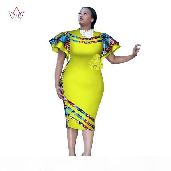 

customized african print clothingruffle sleeve knee dress summer women party dresses plus size african clothing 6xl brw wy2409, Black;gray