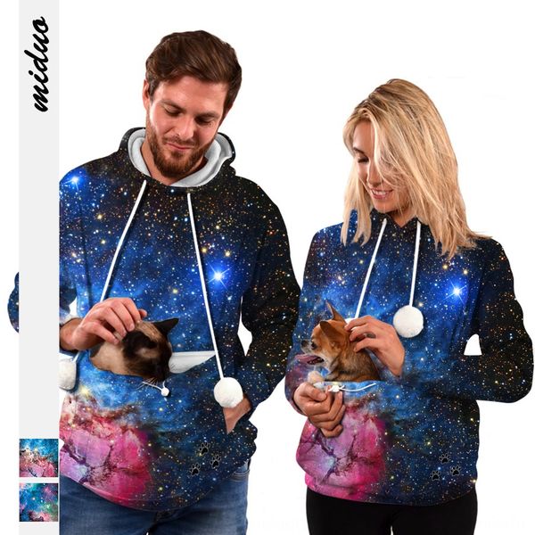 

starry sky digital printing hoodie pet removable velvet pocket pet bag sweater casual cat and dog bag hoodie hdo5g, Black