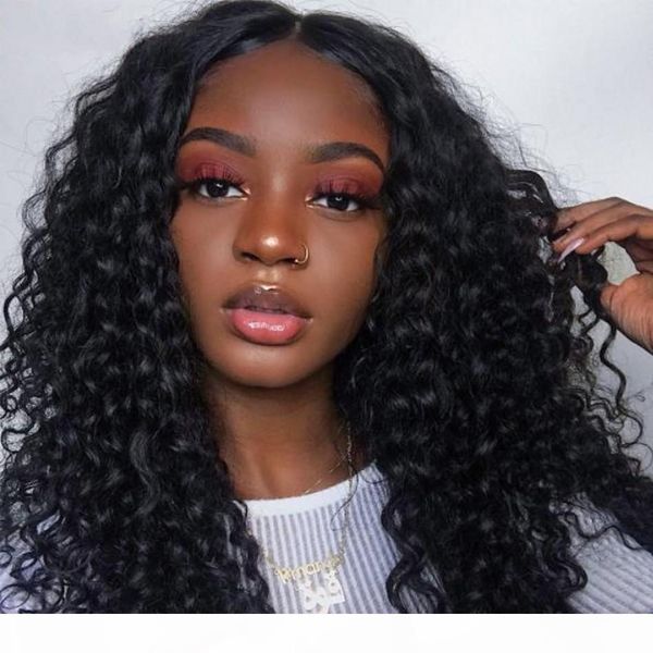 

brazilian human hair full lace wigs deep curly lace front wig bleached knots for black women 6-26 inch, Black;brown