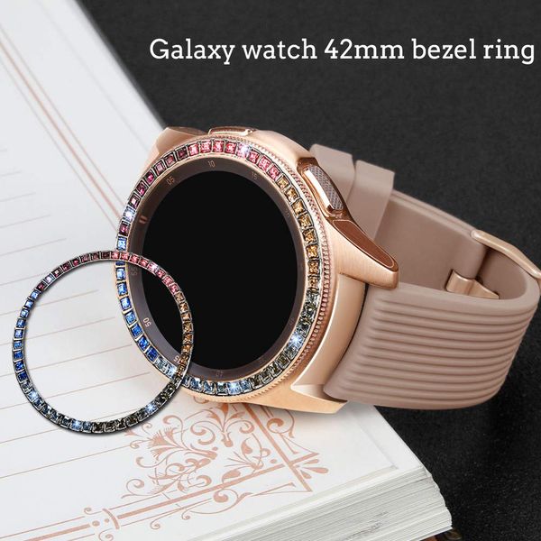 Diamond Bezel Ring para Samsung Galaxy Watch 42mm Protetor Caso Capa Esporte Moda Adesiva Metal Bumper Acessórios Galáxia 42