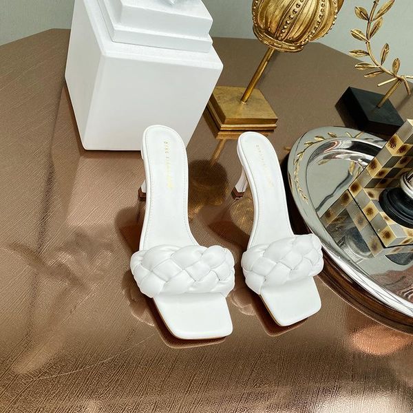 

2020 summer women's shoes and sandals fashion hand-woven high heels with simple square toe outdoor shoes, Black