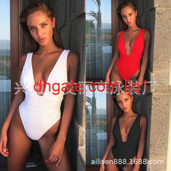 

2019 new swimwear multicolor one-piece swimsuit high waist bikini, White;black