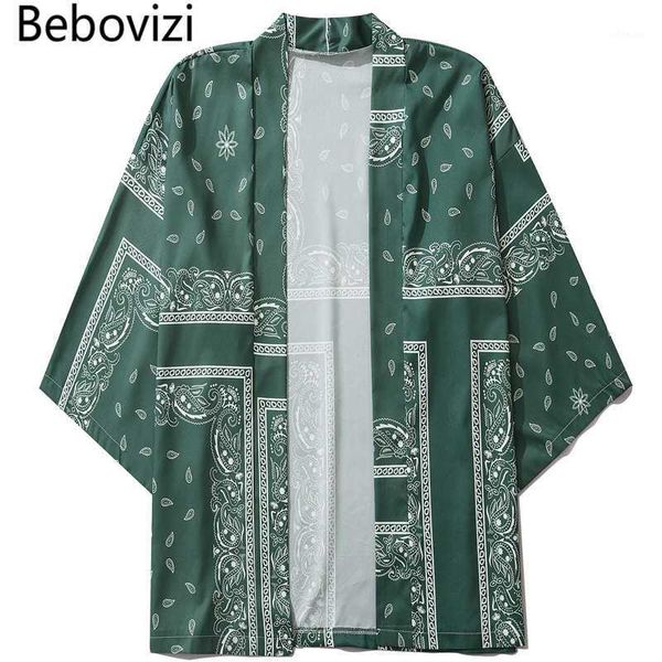 

bebovizi green cashew flowers print kimono men women japanese style traditional cardigan yukata streetwear haori clothes1, Red