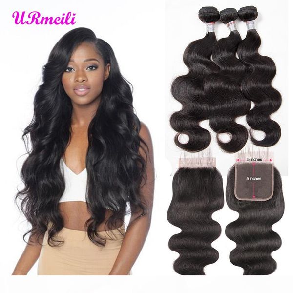 

indian 5x5 lace closure with bundles body wave virgin hair weave human hair bundles with lace closure 100% human hair full head, Black;brown