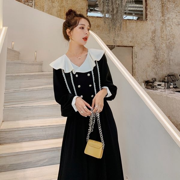 

2020 new french platycodon skirt women's temperament small black hepburn style dress spring and skirt long skirtdress long skirtautumn, Black;gray