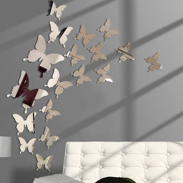 

горячие 24 шт. зеркало стены наклейка наклейка бабочки 3d зеркало настенное искусство вечеринка свадьба дома декорчики бабочка холодильник н