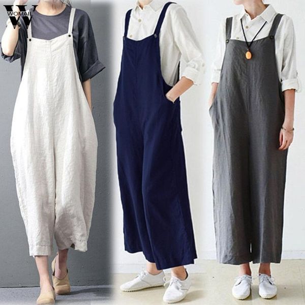 

womail bodysuit women summer casual cotton cargo pants bib overalls dungaree wide leg trousers jumpsuit romper dropship m51, Black;white
