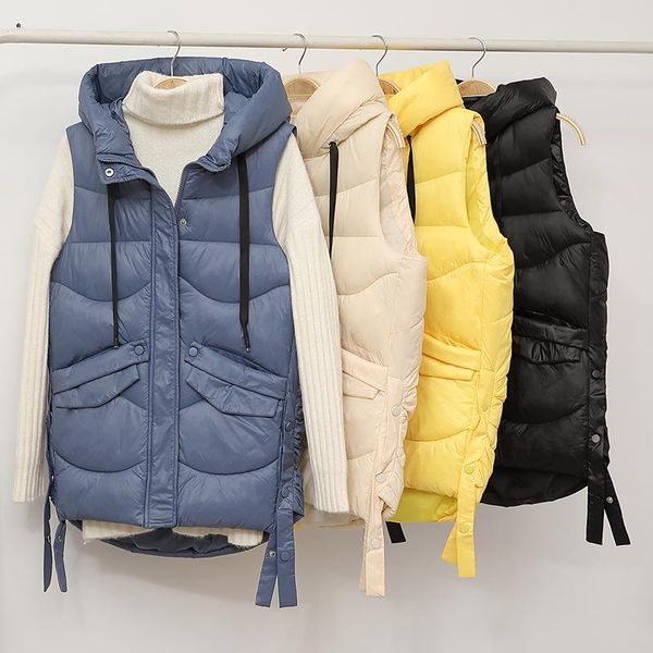 

2020 new women vest jacket autumn winter casual padded warm solid hooded sleeveless waistcoat jacket size m-2xl, Black;white