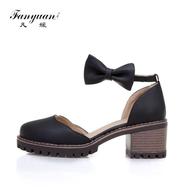 

fanyuan fashion butterfly-knot buckle strap pumps casual thick heels women shoes spring concise mary janes shoes, Black