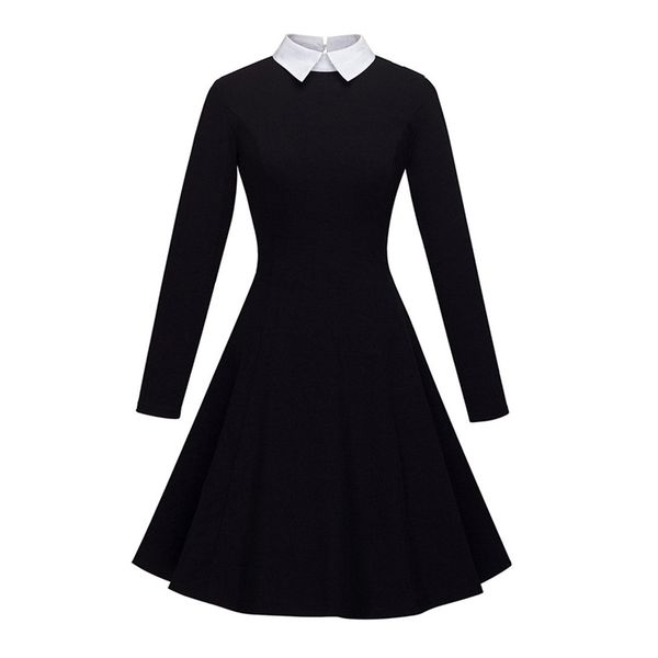 

joineles elegant style peter pan collar long sleeves black retro dress office women vintage dress plus size 5xl vestidos robe y200805, Black;pink