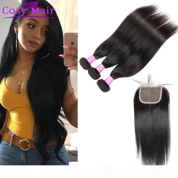 

brazilian virgin hair weave bundles with lace weaves closure 3 bundles and closure remy human hair extensions wholesale just for you, Black;brown