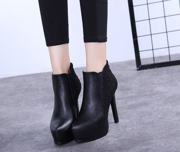 

2021 pointed stiletto ankle waterproof platform boots high-heeled shoes, Black