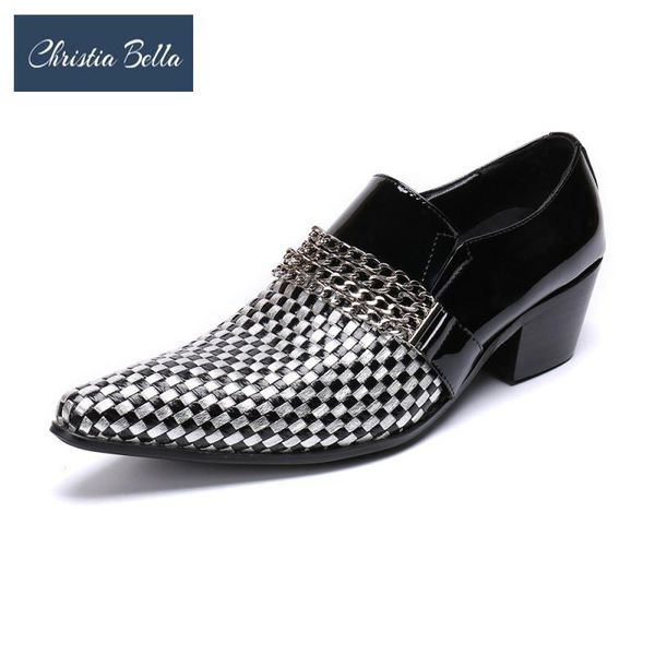 

christia bella british style big size man shoes weaving pattern prom man shoes pointed toe lace up wedding men office, Black