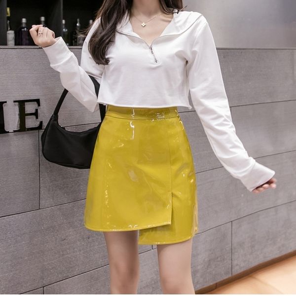 

autumn winter women's skirts korean style solid color irregular short skirt new high-waisted thin female leather skirt ll629 201027, Black