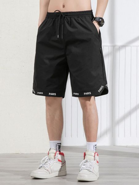 

men letter graphic drawstring waist shorts t5qv#, Black