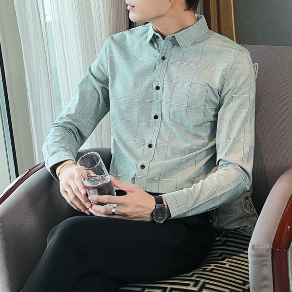 

vdjjw mashi road new wear 2020 autumn men's men's business casual for shirt bottom long sleeve cotton shirt plaid men dpwiu, Blue