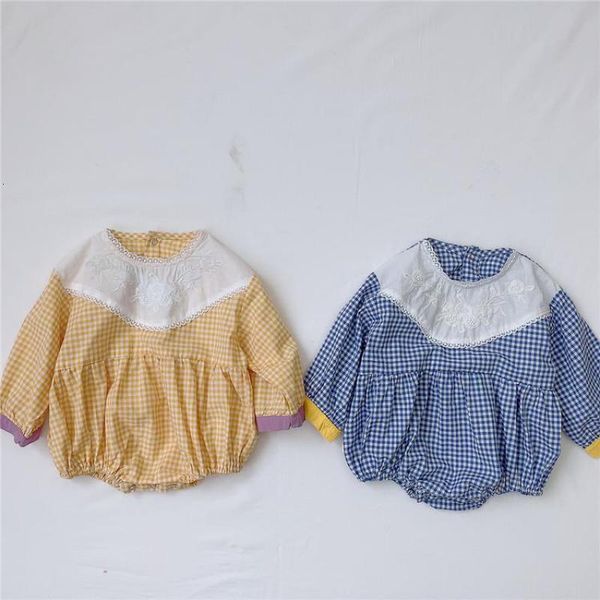 

2021 new autumn newborn baby long sleeve jumpsuit cotton infant girls plaid bodysuit kids clothes 37iz, Blue