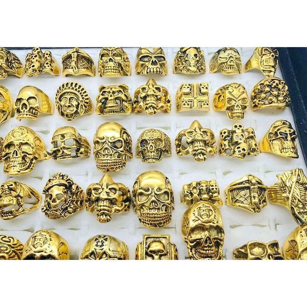 

wholesale 50pcs/lot gothic big skull ring bohemian punk vintage antique silver mix style mens fashion jewelry jlladi yy_dhhome