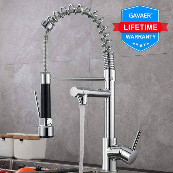 Gavaer Spring Pull Down Rubinetto da cucina Ugello Miscelatore acqua dual mode Maniglia singola Calda fredda 2 uscite Doccia Rubinetti da cucina girevoli T200710