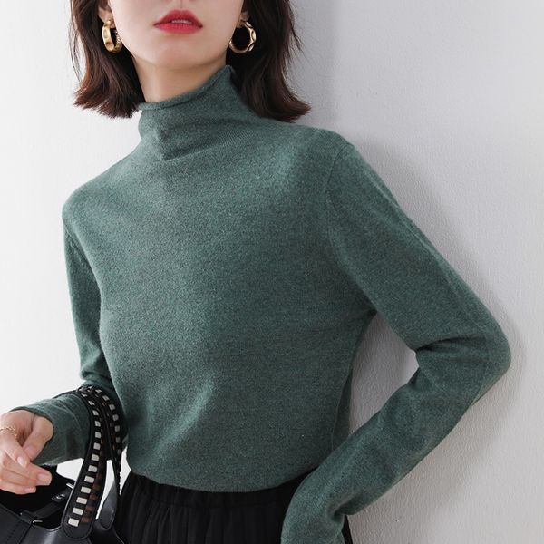 

2021 quality selling soft sweaters women 100% wool crocheted jumpers ladies winter turtleneck high sweater pullovers standard cloth gtcl, White;black