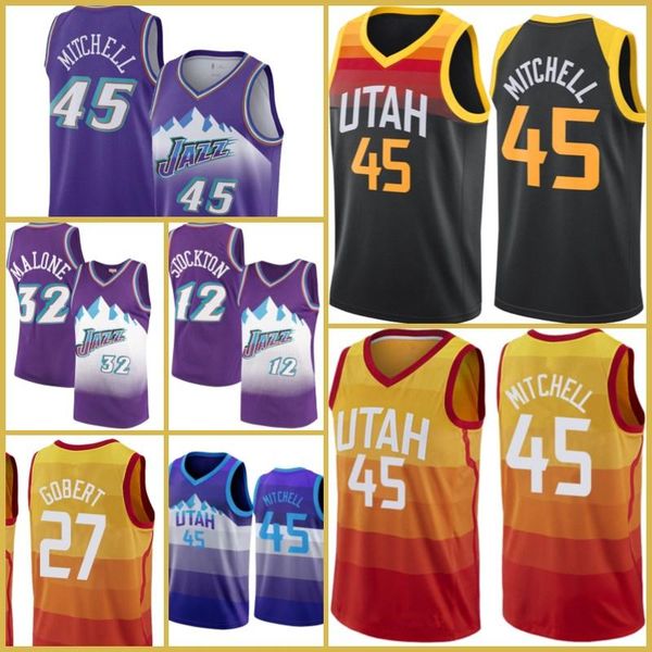 

utah jazz jersey donovan 45 mitchell jersey basketball rudy 27 gobert john 12 stockton karl 32 malone kyle 26 korver conley menasa, Black;red