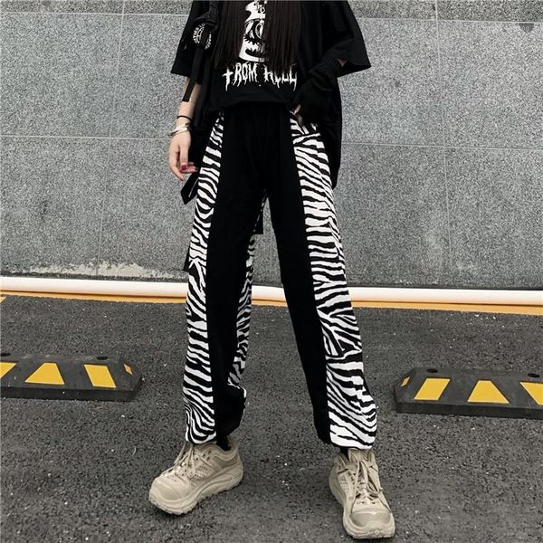

zebra pattern patchwork leisure pants women new cotton trousers oversized sweatpants hip hop streetwear spring loose pants women1, Black;white