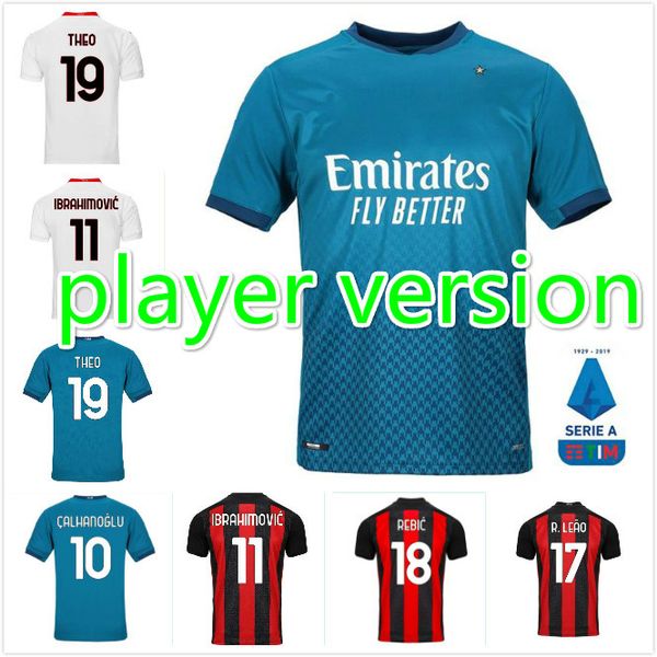 

игрок версия ac милан ибрагимовича футбол джерси 20 21 тео ребич футбол рубашка paquetá romagnoli calhanoglu cutrone kessie форма футбольная, Black;yellow