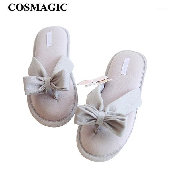 

slippers cosmagic 2021 summer women gray bowknot flip flops indoor slipper lightweight house floor sweet soft shoe1, Black