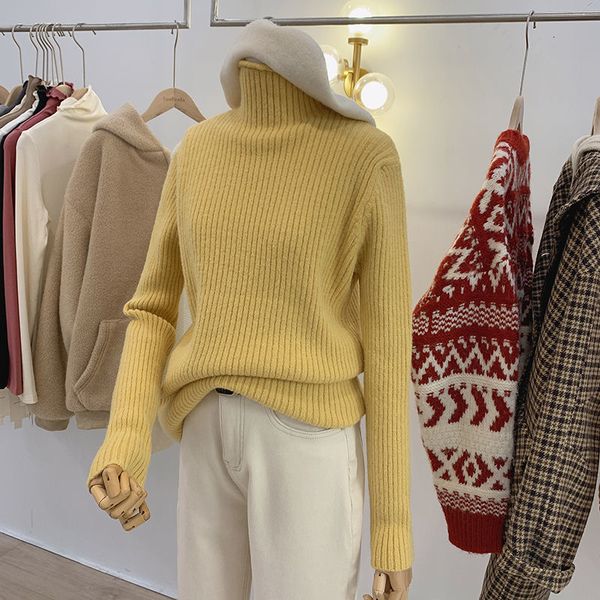 

2021 semi-high-heavyweight collar solid joker the background jacket autumn and winter new female sweater loose in it z3gy, White;black