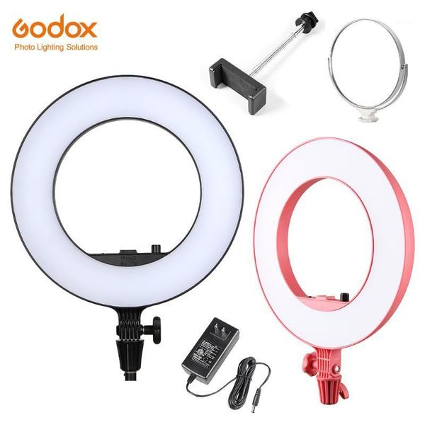 

flash heads godox lr180 27w ring led video light cold color temperature with white light-passing board phone holder for live shooting1