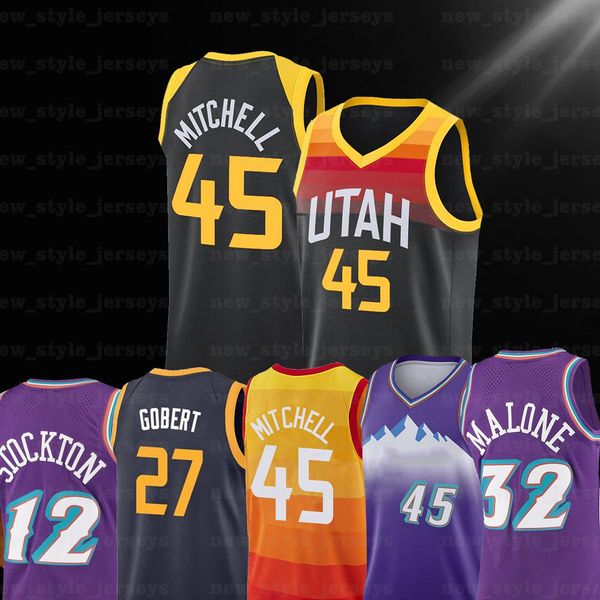 

0 damian 45 donovan lillard gobert malone 12 john men stockton 32 karl mitchell rudy utah jazz blazers basketball jerseys, Black;red