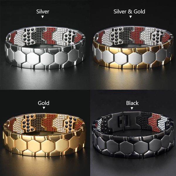 

titanium therapy magnetic bracelet bangle for arthritis 660pcs energy stones men's gold health energy bracelet pain relief 200928, Black