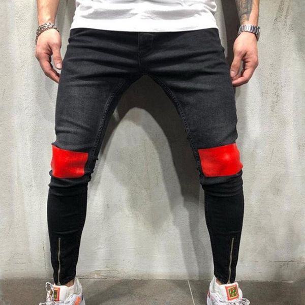 

2020 fashion printed men denim trouser solid jeans slim fit pencil pant casual men clothing streetwear jeans pantalones hombre, Blue
