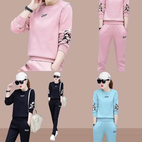 

the new korean fashion casual simple show thin color sweater two piece pants pencil pencil pants sports suit in early autumn 2020 xzuk1 xzuk, Gray