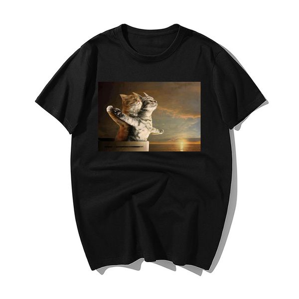 

new summer spoof titanic couple cat printed harajuku male aesthetics funny harajuku tshirt sport hooded sweatshirt hoodie men t shirt