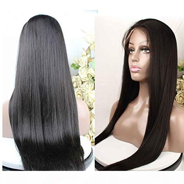

siky straight lace front human hair wigs for black women remy hair wigs with baby hair 150%density, Black;brown