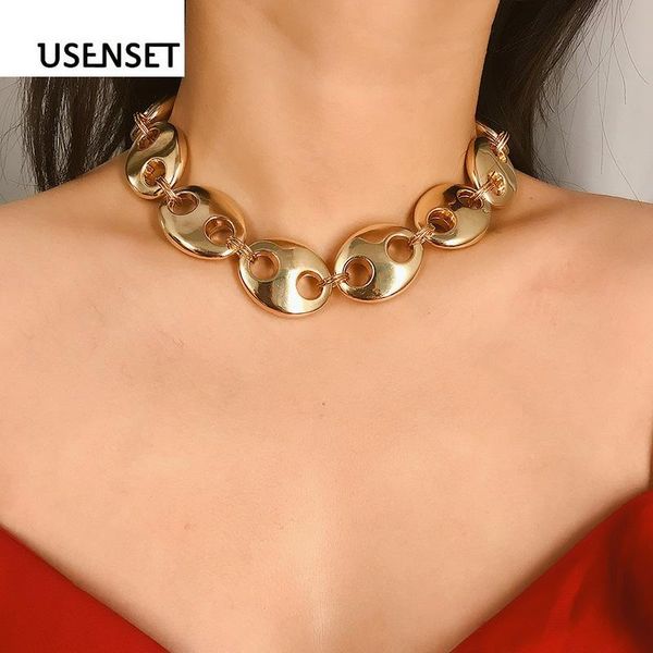 

usenset charm bead jewelry women choker necklace pig nose chain for girls coffee beans alloy chain necklace fashion gifts, Golden;silver