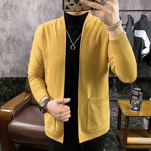 Abrigo Hombre Heren Vesten Negro Amarelo Outono Novo Knitwear Mens Cardigan Casaco Casaco Camisola Roupa de Inverno Homens Roupas 201022