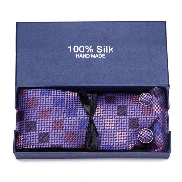 

bow ties luxury men handkerchirf cuffink necktie set jacquard 100% silk for formal 7.5cm tie gift box packing classic, Black;gray