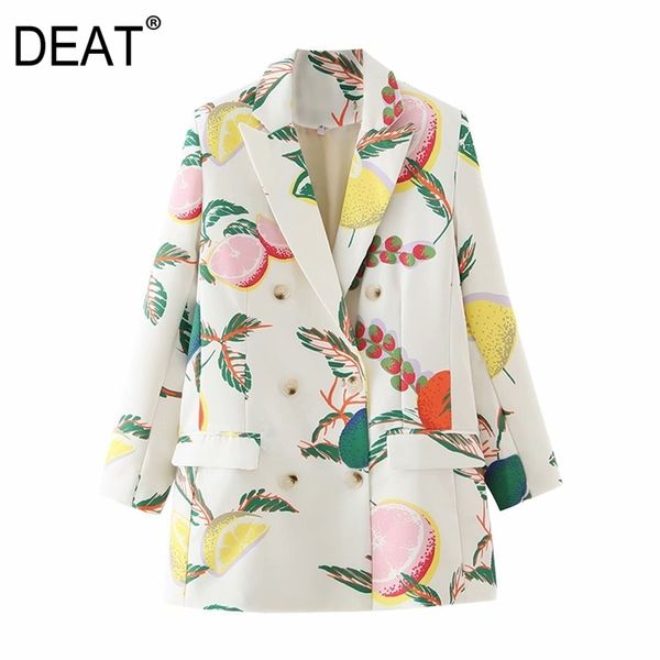

[deat] women printed hit color pocket blazer new lapel long sleeve loose fit jacket fashion tide autumn winter 2020 lj201214, White;black