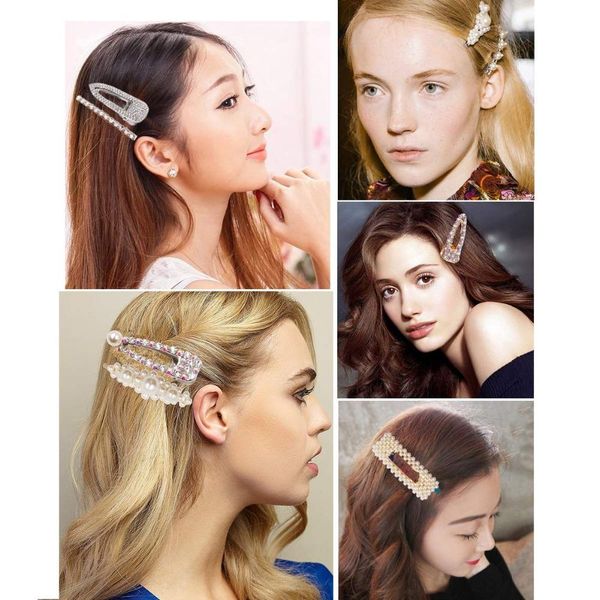

9pcs glitter sparkly rhinestone hair clips pearls hairpins barrettes handmade crystal alligator clips hair accessories for girls wmtjhp, Slivery;white