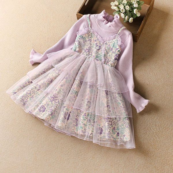 

princs skirt korean sle 2020 winter girl's floral children's plush mh wool drs, Red;yellow