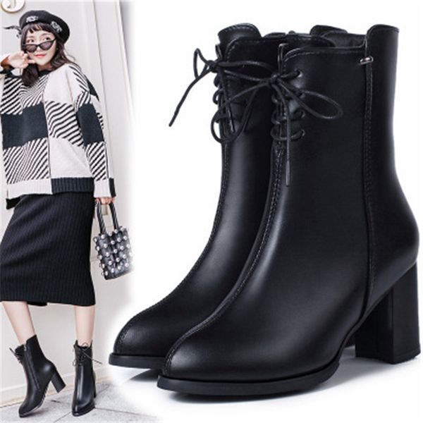 

2021 new fall women tips bike foot women's fashion madura 7cm high heel with zipper from occasional vintage lady boots is7m, Black