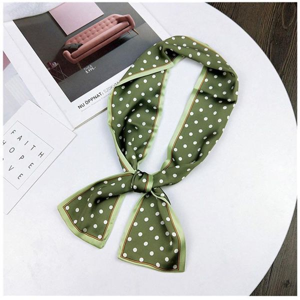 

2021 elegant floral silk long scarf hair tie band small women neckerchief head dot green, Blue;gray